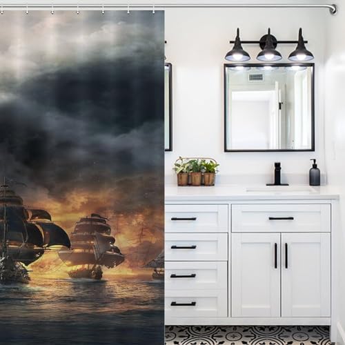 Rideau de douche pirate crâne imperméable en polyester lavable 183x183cm