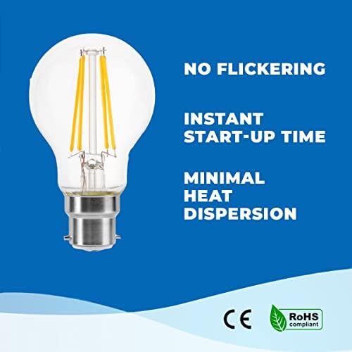 LumeGlow B22 Bayonet Cap LED Filament Light Bulb | 9W Energy-Saving Bulb (60W Equivalent) | A60 Classic Shape | Long Life (50,000 Hours) | (Warm White 2700k, 3-Pack)
