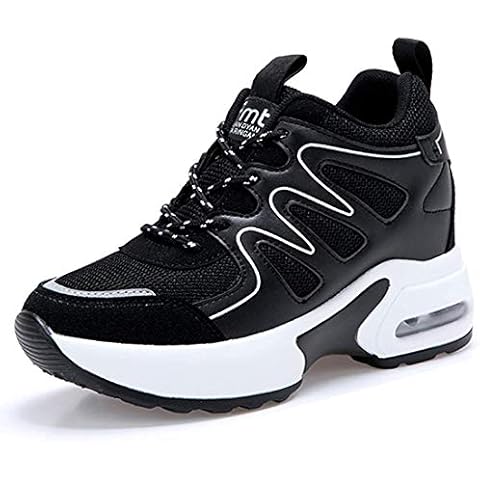 AONEGOLD Women's Platform Sneakers Wedges High Top Lace Up Shoes Increase Fashion Sneakers for Women Girls Black 35 Cover