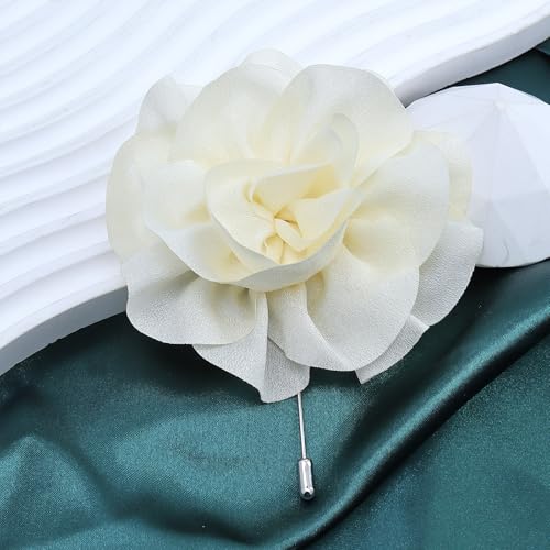 Image of Rrdaily Chunky Flower Brooches Pins for Women,Trendy Charming Chiffon Red Rose Corsage, Aesthetic Accessories for Wedding Ceremony (White), Large