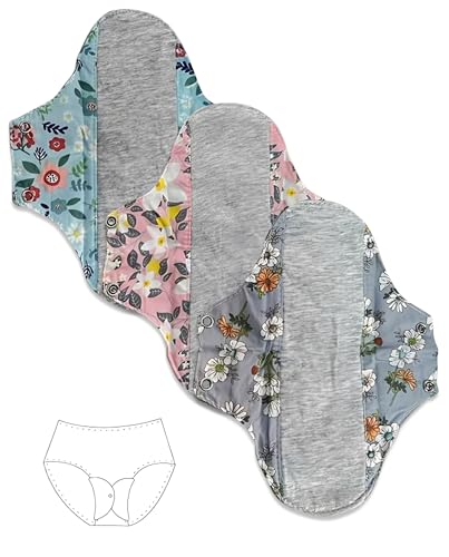 ZAMXHUG 3 piezas Salvaslip Algodón, Compresas Algodón, Compresas de Tela, Compresas Reutilizables de Noche Lavables, Protectores de Bragas para Menstruación, Previenen Fugas de Orina