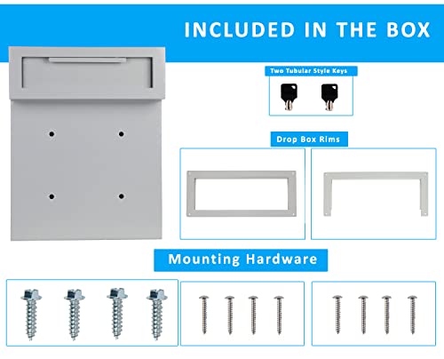 DuraBox Through-The-Door Locking Drop Box D500, Heavy Duty Steel Mailbox for Depositing Mail, Keys, Rent Payments, Checks - Door Mail Slot with Rear Access (Gray)