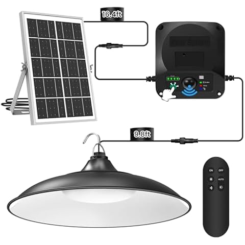 Solar Shed Lights Indoor Outdoor, 3200LM Motion Sensor Pendant Light Daytime Available with Remote & Button Control, IP65 Waterproof 4 Lighting Modes for Barn Garage Gazebo Chicken Coop Shop - 1 Pack Cover