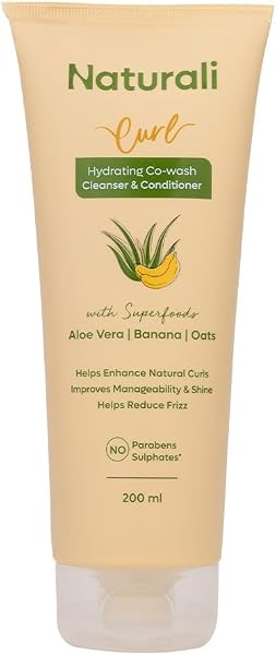 Naturali Hydrating Co-Wash Shampoo & Conditioner with Aloe Vera, Banana & Oat Flour | Cleanses & Conditions in One Step | Strengthens & Hydrates &| Sulphate & Paraben Free Co-Wash for Wavy & Curly Hair | 200ml