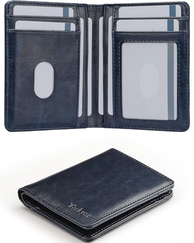 Image of Teskyer Wallet for Men RFID Blocking Bifold Credit Card Holder - Blue | Large Capacity 8 Card Slots, Compact Design, Bifold Wallet with Gift Box for Daily Carry and Gifting