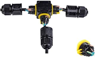 2pcs 3Pin Screwless IP68 Waterproof Junction Box Outdoor T-Shape 1IN2OUTS 3 Way Wire Range 4-8mm 6-11mm Electrical Quick Release Cable Connector Suitable for Outdoor Repair Extend Power Cable