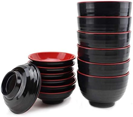Set of 6 Japanese Melamine 味噌湯ボウル4" Miso Soup Rice Bowls With Lid (B11894) ~ We Pay Your Sales Tax