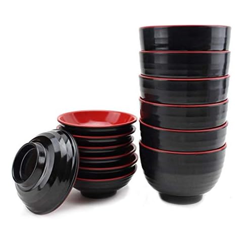 usamjtable Set of 6 Japanese Melamine 味噌湯ボウル4" Miso Soup Rice Bowls With Lid (B11894) ~ We Pay Your Sales Tax Cover