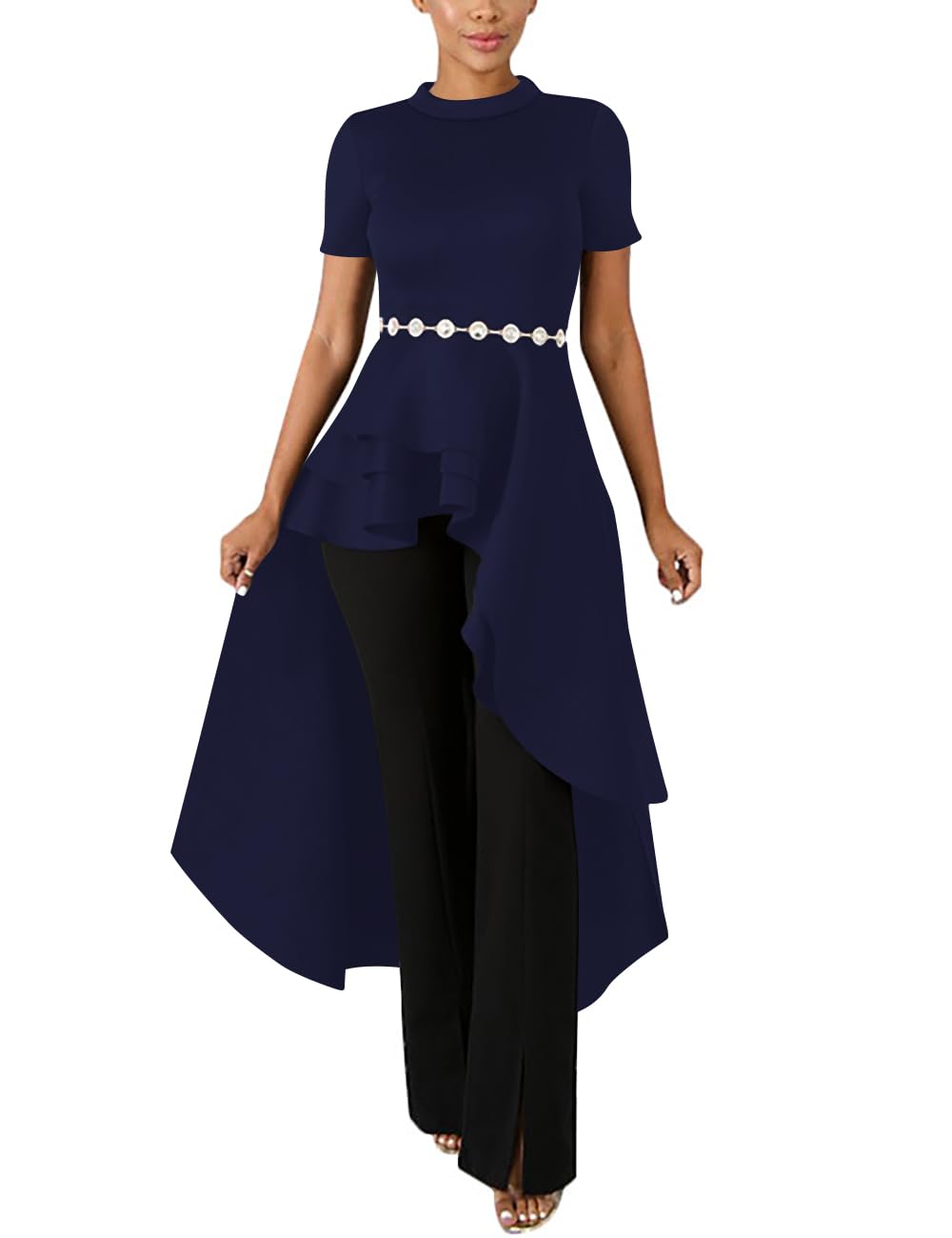 Lrady Womens Casual Shirt Dress High Low Irregular Hem Ruched Blouse Asymmetrical Peplum Long Tunic Tops