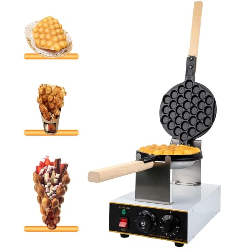 WUDLEP Commercial Bubble Waffle Maker - 50-250°C, Nonstick Electric, 180° Rotatable 2-Pan, 260 L Capacity