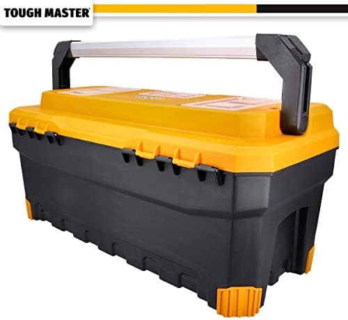 TOUGH MASTER Professional Heavy Duty Black & Yellow DIY Large 26 inch/67cm Portable Mobile Tool Chest Storage Organiser with Removable Tote Tray, Aluminium Handle