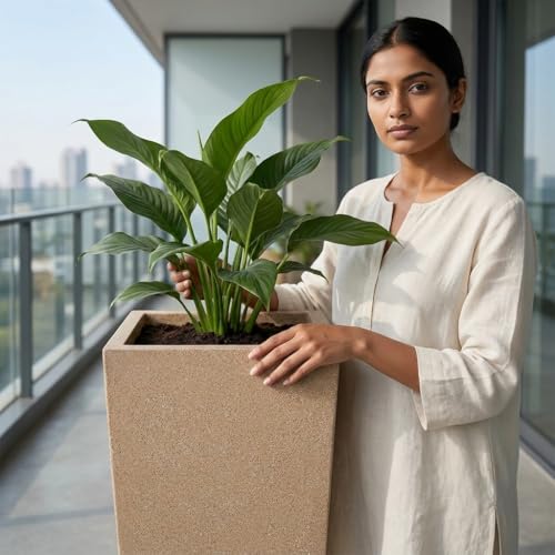 Image of Plastic Planter Pot Gamla 12Inch | 18 Inch | 24 Inch Color White | Black | Beige, Beige, 24 Inch (Plant Not Included)