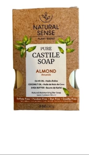 Natural Sense Plant-Based Pure Castile Soap, ALMOND, Sulfate-Free, Paraben-Free, Dye-Free, w/Olive & Coconut Oil and Shea Butter, 5 oz