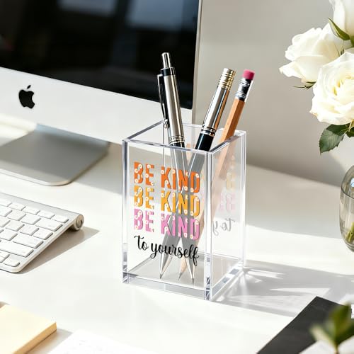 Image of Mental Health Acrylic Pen Pencil Holder for Desk Makeup Organizer (Transparent16)