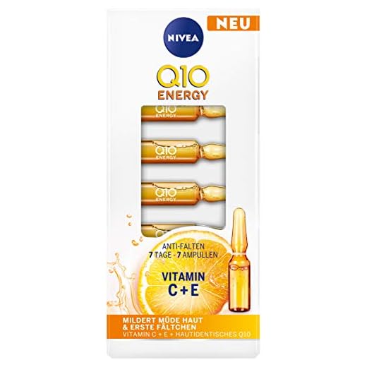 Nivea Q10 ENERGY Antiarrugas 7 días – 7 ampollas (7 x 1 ml), tratamiento facial con 100% piel Q10, vitamina C y vitamina E, cuidado facial mitiga las arrugas y piel cansada.