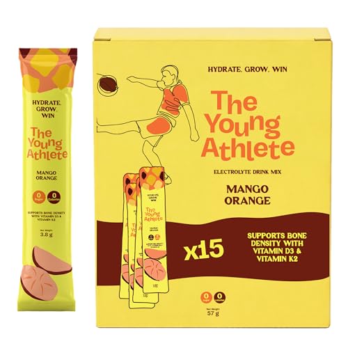 The Young Athlete Electrolyte Hydration Powder – Mango Orange – Sodium 252mg, Zero Sugar, Keto, 0 Calories,Gluten Free, Vitamin D3 & K2 for Bone Health – 3.8gx15 Sticks