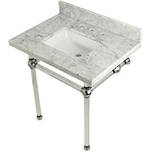 Kingston Brass KVPB3030MASQ1 Templeton 30" x 22" Carrara Marble Vanity Top with Clear Acrylic Console Legs, Carrara Marble/Polished Chrome