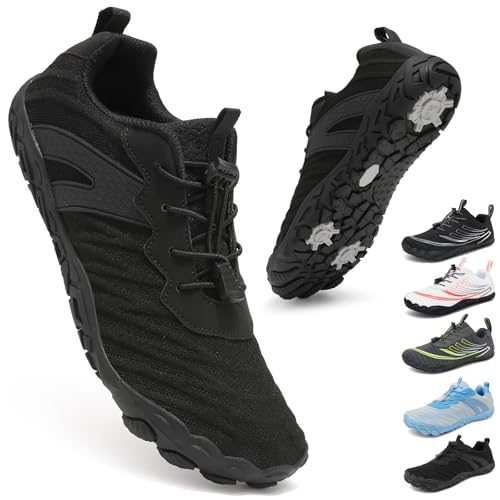 ZDQ Barefoot Shoes Minimalistas Sneakers Hombre Mujer Transpirable Ligeras Flexible Puntera Ancha Zapatos Descalzos Trail Running Deportes Casual Fitness Negro 37