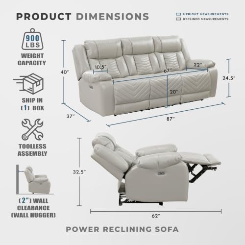 Image of Lexicon Power Double Reclining Sofa, Center Drop Down Table, Gray