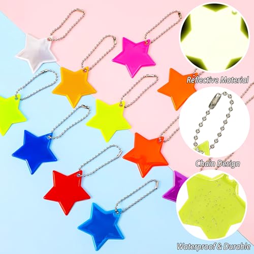 Seamart 24 Stück Sicherheits Reflektor Anhänger, Schlüsselanhänger, Kinder Reflektor Anhänger für Schulranzen, Fahrräder, Hundehalsbänder & Outdoor Aktivitäten