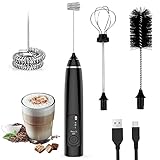 Milk Frother Mixer Whisk Rechargeable - Multifunction Stainless Steel 3-Speed Adjustable Mixer...
