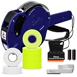Perco Lite - Pistola prezzatrice a 1 linea con kit di etichette, include 3 rotoli bianchi, 3 rotoli gialli, 2 rulli di inchiostro, 1 rotolo di inchiostro ed etichette precaricate
