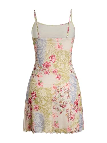 Image of Milumia Women's Summer Mini Dress 90s Boho A Line Mesh Short Dresses | Spaghetti Strap,Sleeveless,Vintage,Paisley Print,Festival Outfits,Cowgirl,Y2k,Goth,