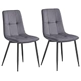 VASAGLE Esszimmerstühle Samt, Küchenstühle bis 120 kg belastbar, Sessel mit verstellbaren Füßen, modern, gepolstert, für Wohnzimmer, 2er Set, schiefergrau KDC088GN01