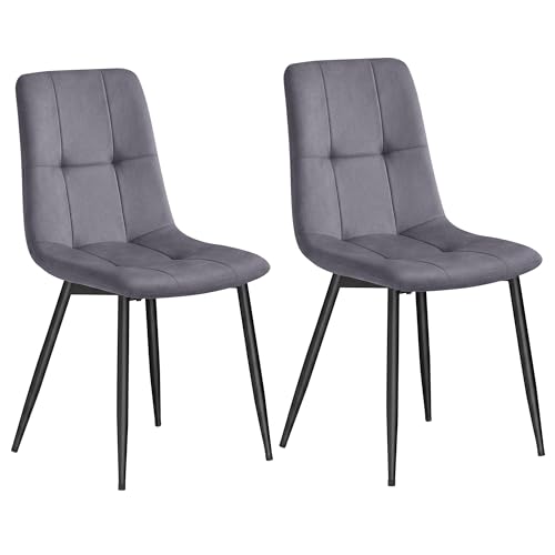 VASAGLE Esszimmerstühle Samt, Küchenstühle bis 120 kg belastbar, Sessel mit verstellbaren Füßen, modern, gepolstert, für Wohnzimmer, 2er Set, schiefergrau KDC088GN01