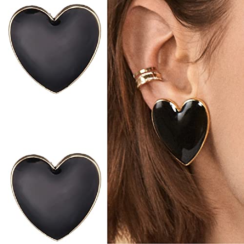 Boucles d'oreilles cœur émail coloré pendantes et puces géométriques pour femme