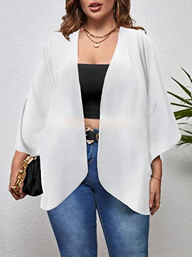 Women's Kimono Cover Ups Tops Solid Color Summer Lightweight Cardigans Beach Boho Sheer Thin Shirts Maternity White Large #TOP6