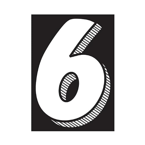 #6 Number Window Stickers 7.5" White on Black Weatherproof Vinyl, 24 Pack