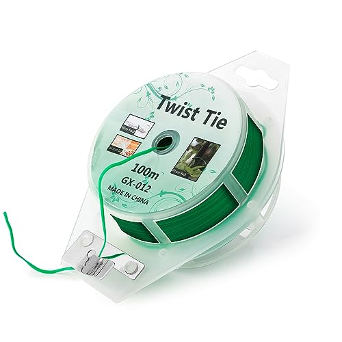 100m Garden Cable Ties & Cutters, Reusable Green Wire Twist Ties for Climbing Plants & Home Organization