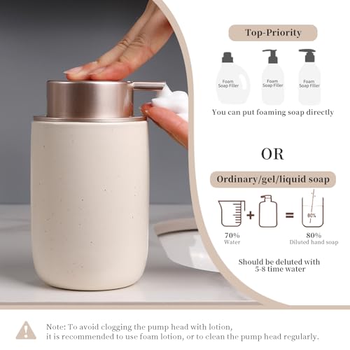 Image of BosilunLife Apricot Ceramic Bathroom Accessories Set of 4 | Bathroom Decor Sets Accessories Bathroom Foam Soap Dispenser and Toothbrush Holder Set, Soap Dish, Apothecary Jars.(Foam)