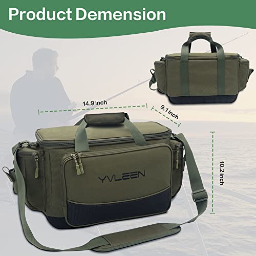 YVLEEN Fishing Tackle Box Bag - Outdoor Large Fishing Tackle Storage Bag - 100% Water-Resistant Polyester Material - Fishing Tackle Bags - Suitable for 3600 3700 Tackle Box (Army Green) by YVLEEN - Image 3