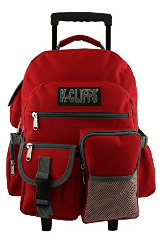 K-Cliffs Rolling Backpack Deluxe Wheeled Daypack School Student Bookbag with Wheels | Red2