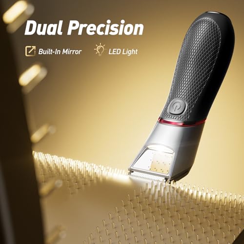 Image of Body Hair Trimmer for Men: Pubic Hair Trimmer with Mirror & LED Light - Electric Ball Shavers with Ceramic Blades & Travel Lock - Body Groomer IPX7 Waterproof Wet or Dry Use for Groin /Legs /Chest