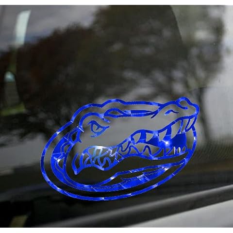 Florida Gators BLUE MIRROR VINYL GATOR HEAD LOGO 6" Vinyl Decal Car Truck Window UF Sticker Cover