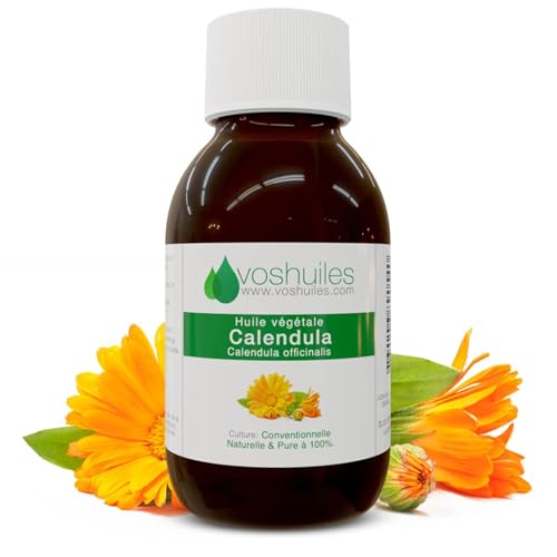 VOSHUILES - Huile Végétale de Calendula - Macérât de Fleurs de Souci - Soin Apaisant et Adoucissant pour Peaux Sensibles - Pur et Naturel - 100ml