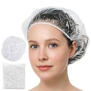 100PCS Disposable Shower Caps,Waterproof Hair Caps,Multi-Purpose Thickened Plastic Elastic Bath Caps for Women, Home Use,Hair Salon, Spa, Travel, Hotel, Shower（White）