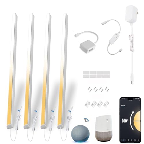 Cefrank Smart Under Cabinet Lighting, 4-Pack 12" V Shape LED Light Bar Kit - Dimmable 2700K to 6000K Color Adjustable, Remote Control with App - Compatible with Alexa, Google Assistant Voice Control