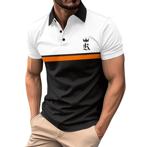 Polo para hombre, manga corta, bordado, camiseta polo ligero de verano, camiseta de golf, jersey de tenis para hombre, a cuadros, manga corta, F-bk2, XXL