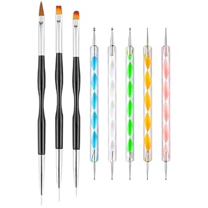 Nail Art Brushes Set, 3 PCS Nail Brush Painting Pens and 5 PCS Nail Dotting Tools, Double Ended Point Drill Drawing Painting Tools, Manicure Art Pen Painting Designer Kit for DIY & Beginner Use