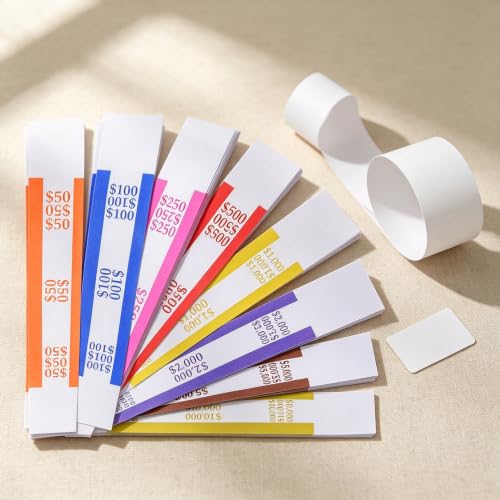 Pack of 800 Money Bands for Cash, Currency Straps, Money Straps for Bills, Cash Bands, Dollar Bill Wrappers to Organize Cash - Self-Adhesive Money Band, 8 Colors - 100 of Each Denomination - Image 6