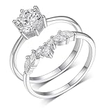 Skcess - Juego de anillos de oro blanco de 9 quilates para mujer, 2 anillos de moissanita blanca, 1 unidad, 26.5 (8.5 USA), Moissanita Platino PT950, Zirconia cúbica