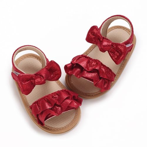 Baby Infant Newborn Girls Casual Flat Sandal Open toe Bow First Walking Ruffle Anti-Slip Flip Flop Shoes2