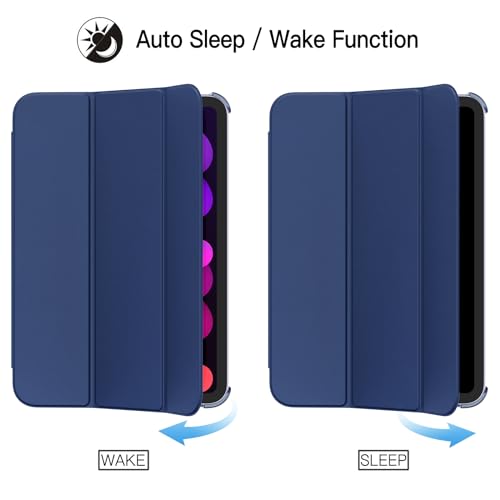 Image of JETech Cover Case for iPad mini (A17 Pro, 2024 Model, 7th Generation) / mini 6 (2021 Model, 6th Generation), Slim Stand Hard Back Shell Smart Cover with Auto Wake /Sleep (Navy Blue)