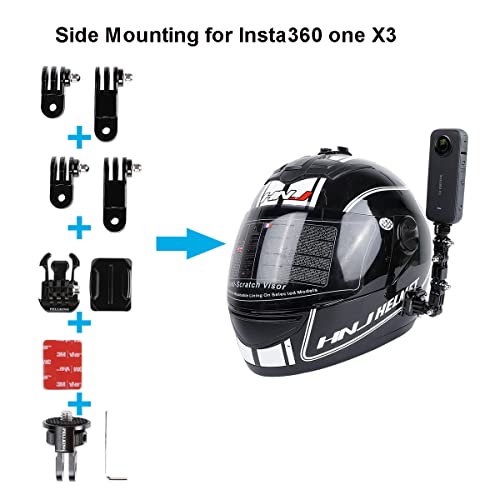 Pellking Motorcycle Helmet Mount Kits For Insta360 One X3/X2/X,Front And Side Helmet Adhesive Flexible Rotation Mount For Gopro Hero 11,10,9, 8,7, 6, 5, Mount Bases And Safety Protection Lanyard #TOP2