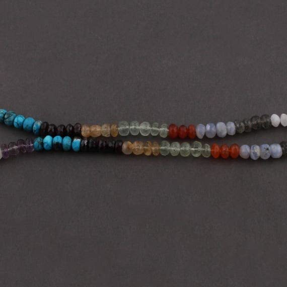Rondelles en pierre naturelle multi-pierres LKBEADS 7-8mm pour la création de bijoux de 45cm
