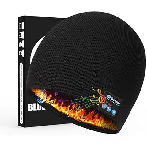 SAMYERLEN 5.2 Bluetooth Beanie for Men & Women, Winter Knit Music Hat with Cordless Headphones Dark Black Cover